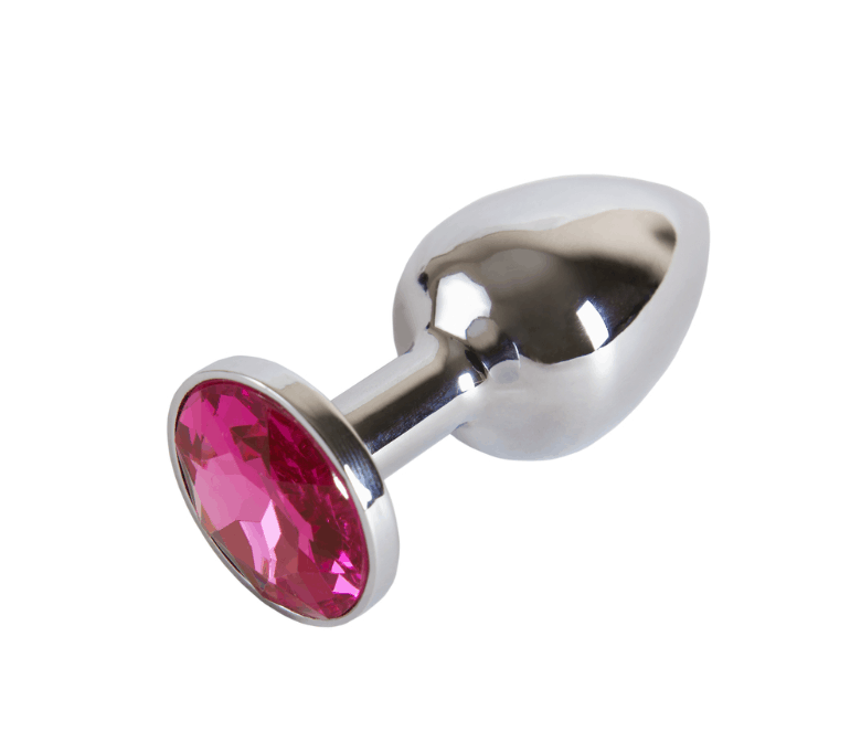 Grey steel butt plug with pink crystal